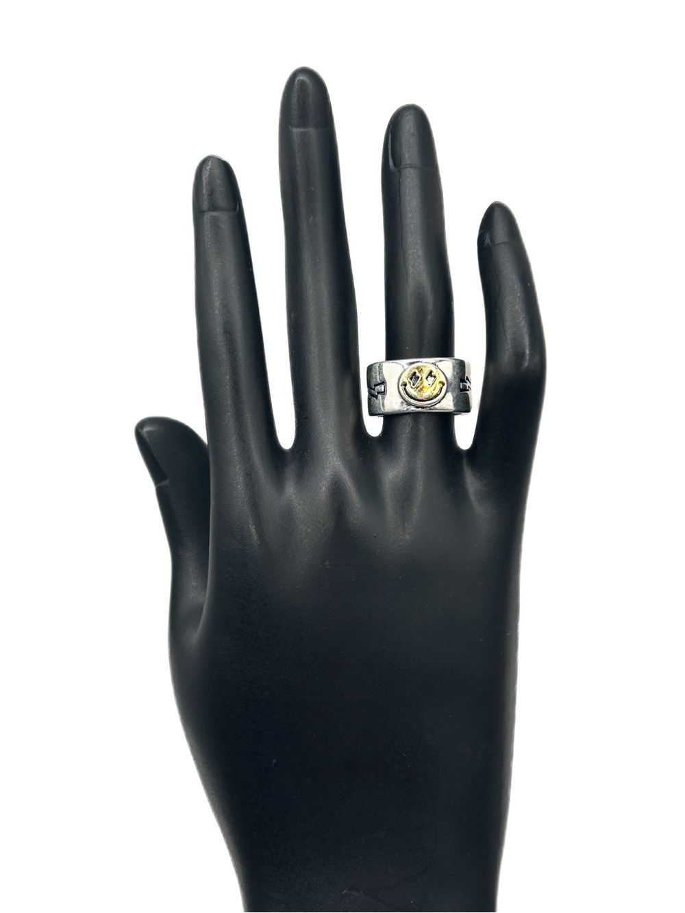 S925 Sterling Silver Smiley Face Adjustable Ring | Lightning Bolt Star Wide Band